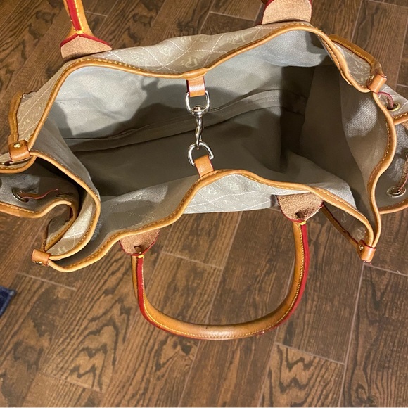 Dooney & Bourke signature logo shoulder/hand bag tan/ivory/pink medium 10x18 - Picture 13 of 16